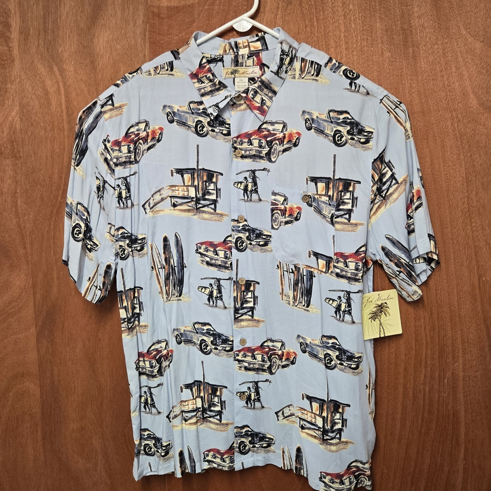 NWT Joe Marlin Classic Car Print Light Blue Shirt XXL